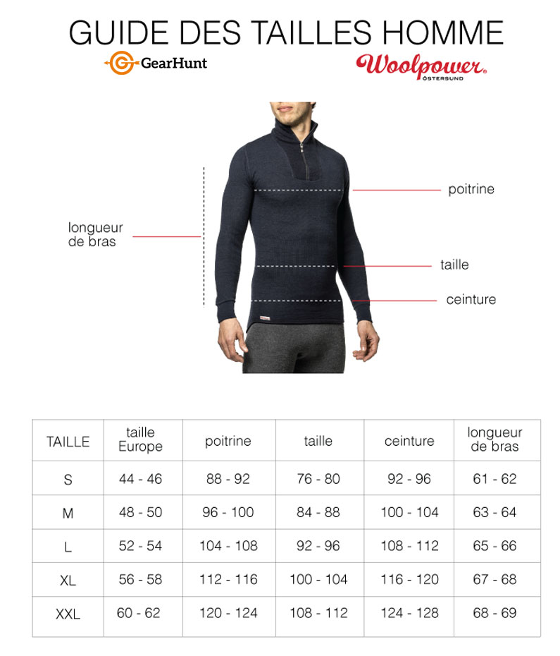 Guide des tailles Jacket Woolpower